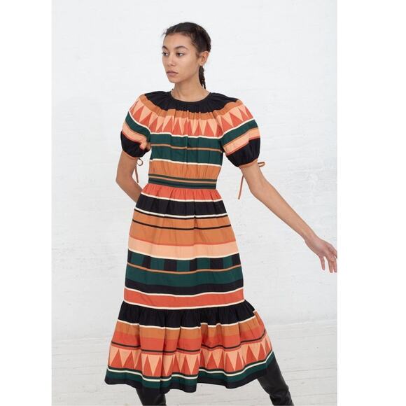 Ulla Johnson Ayita Dress Striped 0 Orange Green - Picture 9 of 10